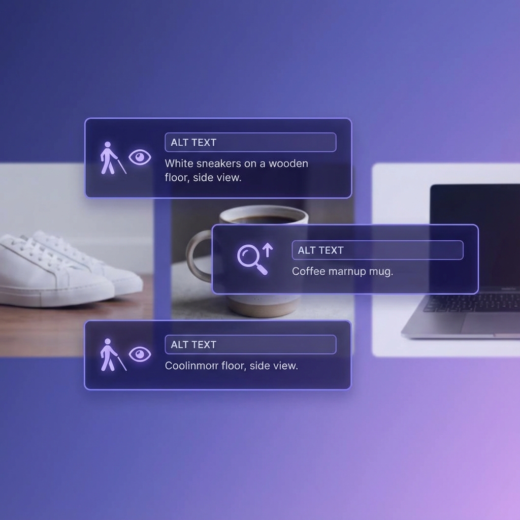 E-commerce product images with alt text optimization overlay