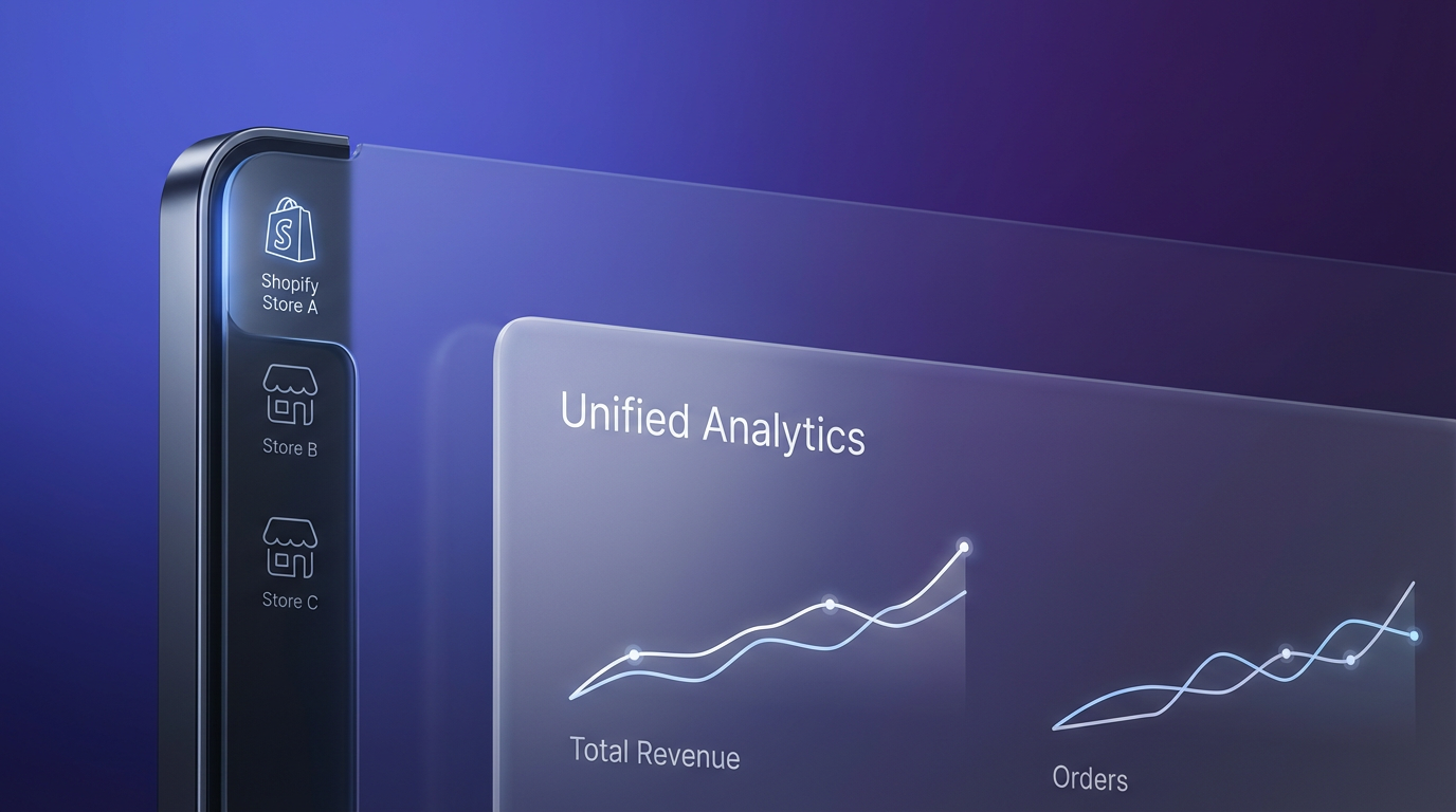 Dashboard showing multiple Shopify stores