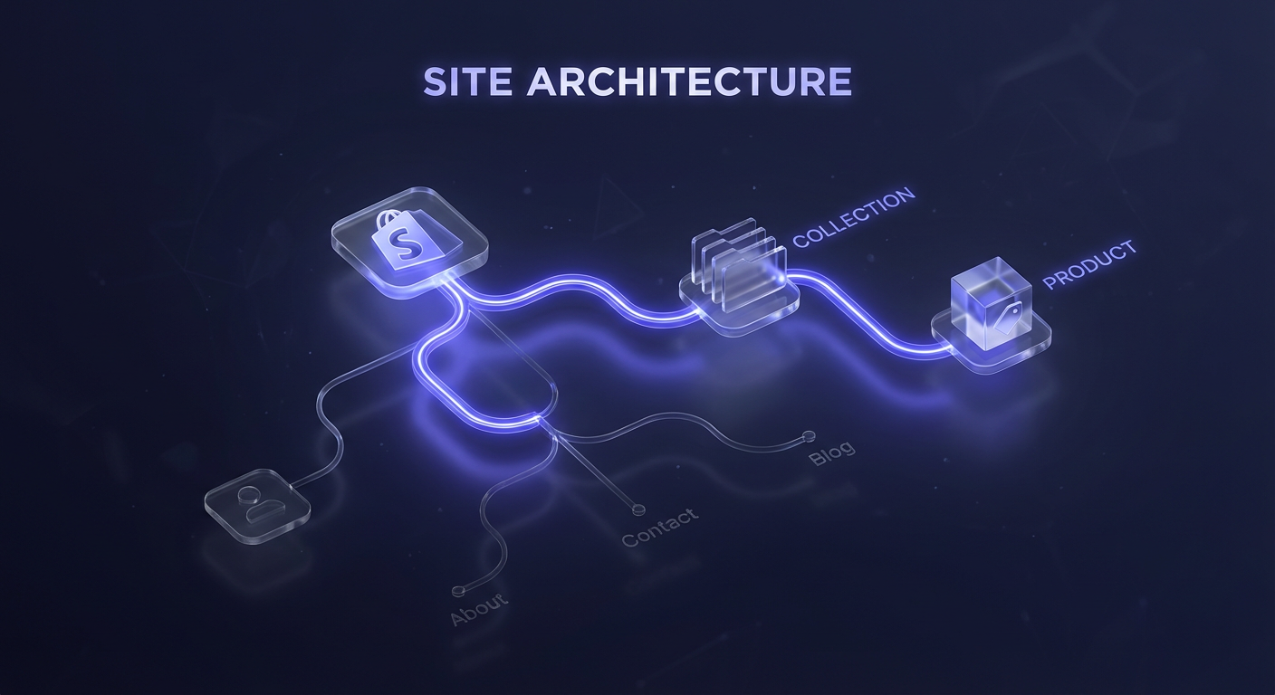 Shopify URL structure diagram showing optimized permalink patterns